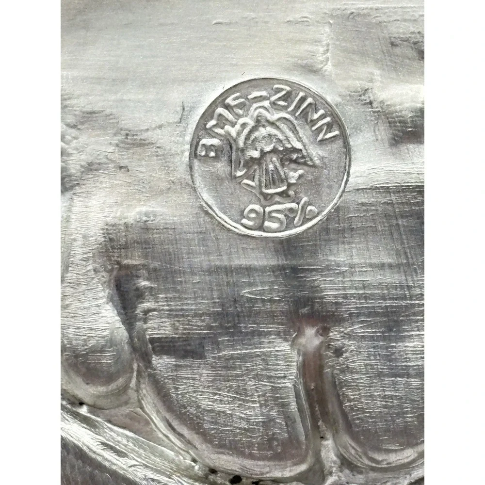 Vintage Round Pewter Wall Hanging Deer in Meadow Raised Design 9.75